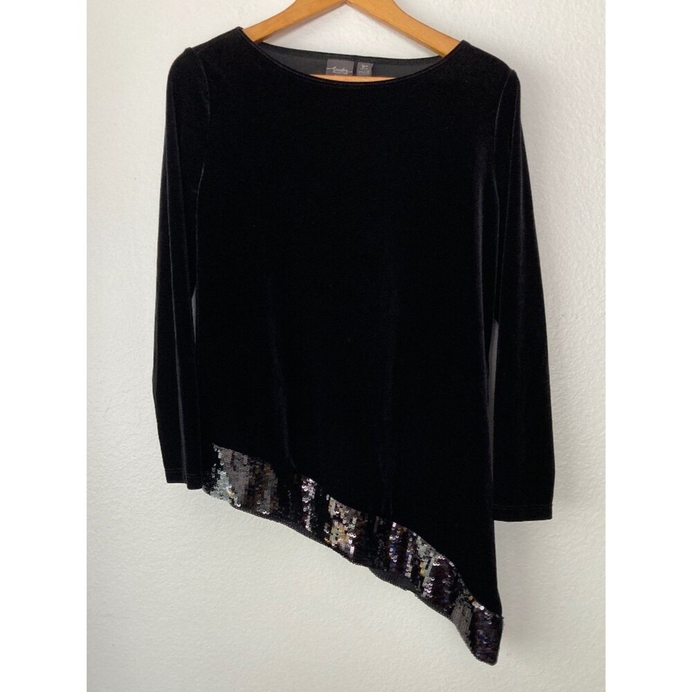 Chico's Travelers Top Womens 1P Velvet Sequins Asymmetrical Elegant